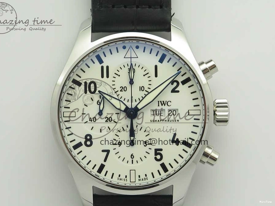 MIROTIME 0213 Pilot Chrono 377725 SS ZF 1:1 Best Edition White Dial on Black Leather Strap A Soft 7183